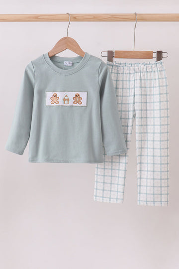 Blue gingerbread embroidery pants set