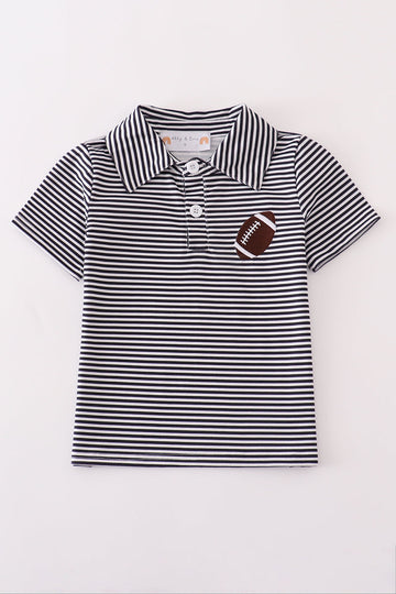 Navy stripe football embroidery button down shirt
