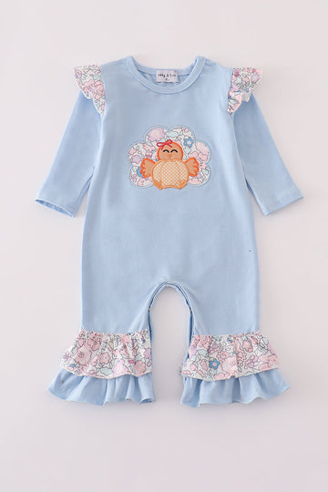 Blue turkey applique ruffle romper