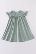Sage green dress with sand dollar embroidery, perfect for beach outings.