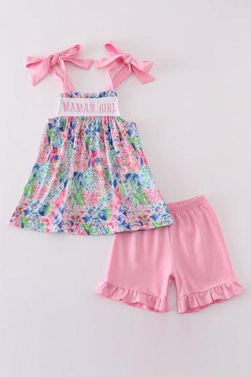 Blossom Love MAMA'S GIRL embroidery set: pastel floral pattern, cozy toddler outfit.