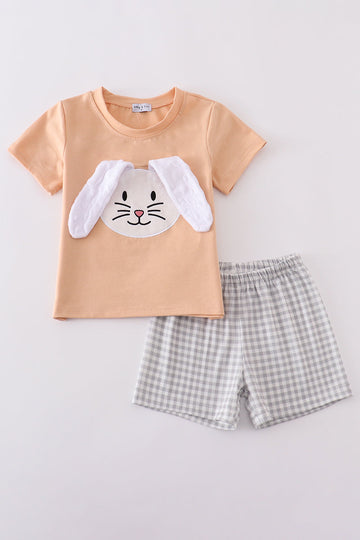 Orange floral bunny applique set with playful patterns, perfect for spring outings.