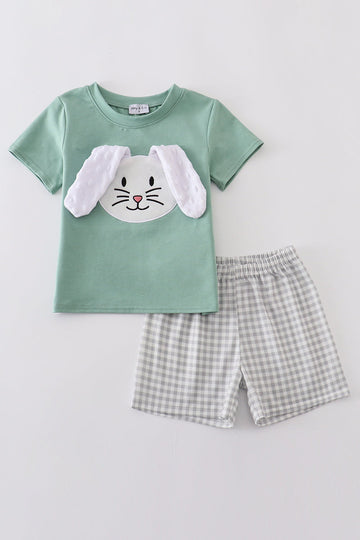 Green bunny applique set: cozy, long-sleeve top with cute bunny design.