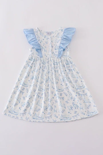 Adorable Easter dress with duck and bunny print, perfect for spring celebrations.