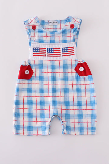 Plaid jonjon with flag embroidery, perfect for patriotic celebrations.