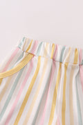 Bright and cheerful rainbow stripe shorts set, perfect for playful summer days.