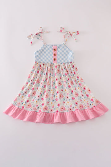 Pink floral print strap dress