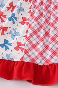 Blue bow print ruffle bloomer set with matching top, perfect for playtime.