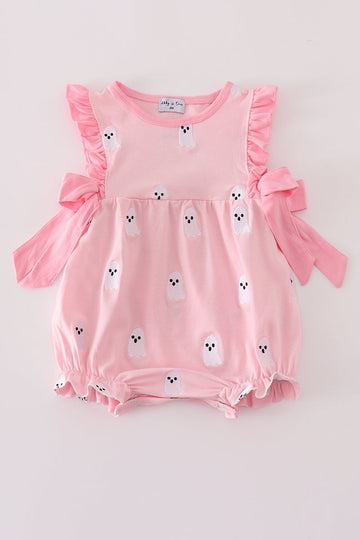 Pink ghost embroidery ruffle bubble
