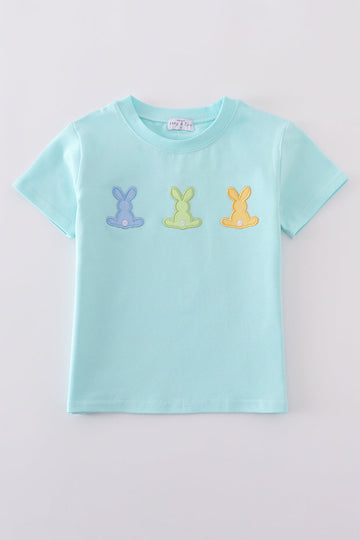 Soft mint green top with a cute bunny embroidery, perfect for springtime fun.