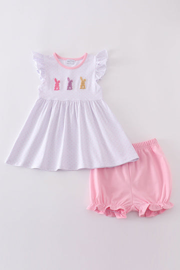 Premium Pink bunny bow set: adorable pink outfit with bunny print and matching bow.