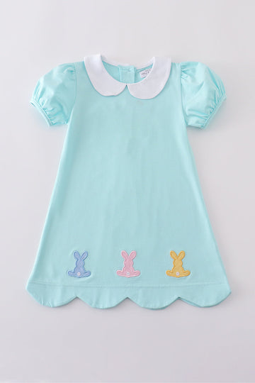 Premium Mint dress with adorable bunny embroidery, perfect for springtime adventures.