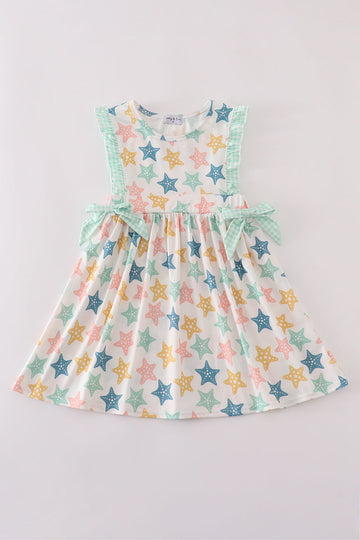 Blue seashell bow ruffle dress