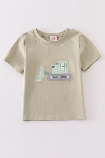 Excavator applique top: navy blue with a bright yellow digger design.