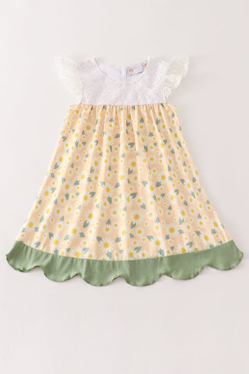 Yellow floral lace dress