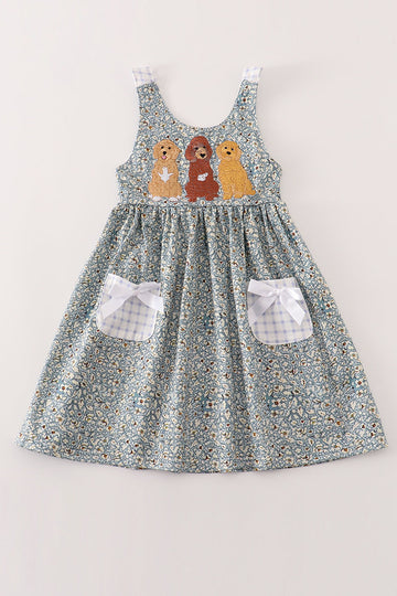 Floral puppy embroidery dress