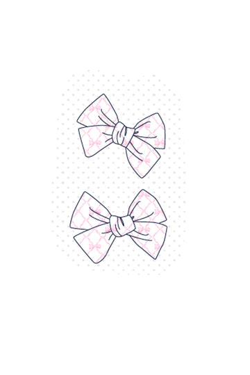 Pink bow with embroidered piggy design, perfect for girls' hair accessories.
