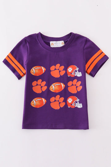 Cozy Clemson football top for boys, featuring playful tiger stripes and team colors.