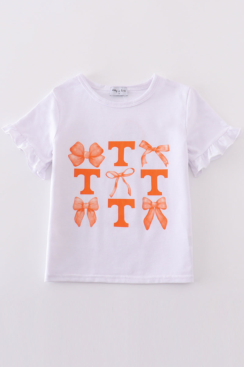 A cute Tennessee-themed top with a bow, perfect for little ones.