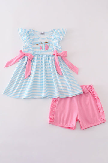 Blue stripe go fishing applique set with playful fish design, perfect for summer fun.