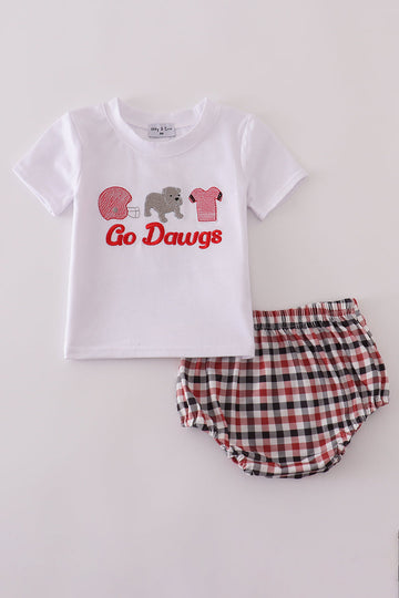 White bloomer set with "Go Dawgs" embroidery, perfect for game day.