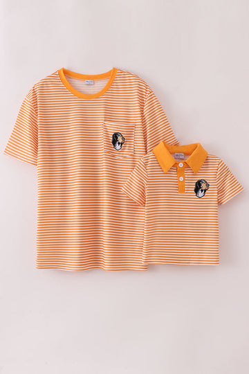 Children's orange shirt with "Tennessee" applique and white stripes, perfect for casual outings.