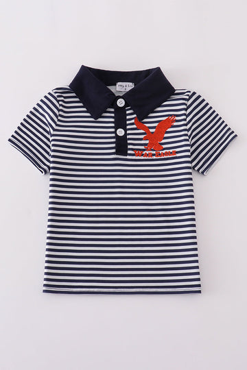 Navy button-down shirt with Auburn War Eagle embroidery, perfect for kids.