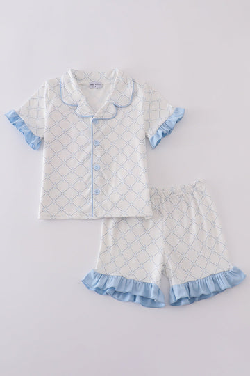 Cozy blue pajamas set with a classic lattice pattern for kids.