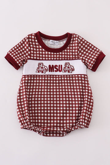 Adorable gingham bubble with Mississippi State embroidery, perfect for game day.