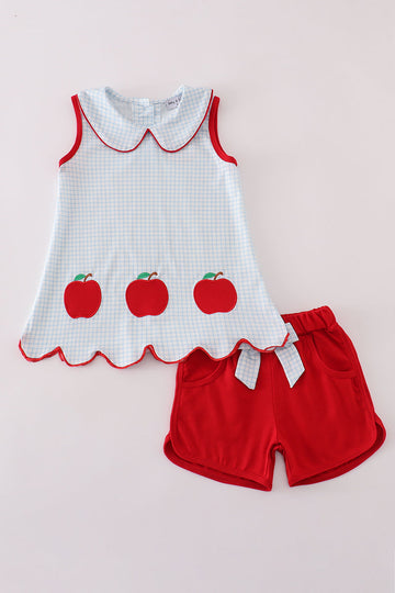 Apple applique bow shorts set