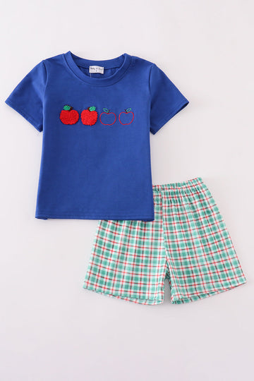 Blue apple french knot shorts set