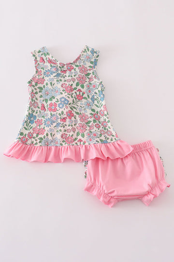 Vintage floral print ruffle bloomer set