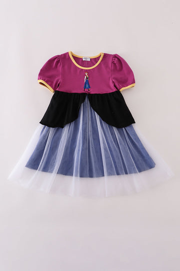 Sapphire blue princess embroidery ruffle dress