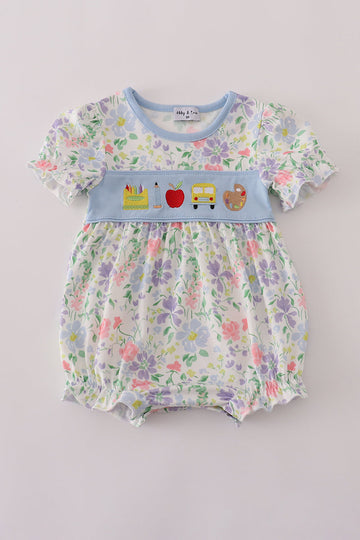 Floral print crayon apple embroidery bubble