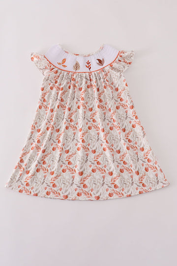 Fall leaves embroidery smocked ruffle dress