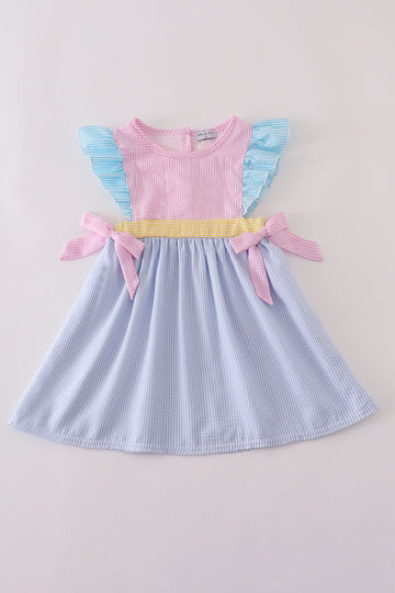 Multi seersucker stripe ruffle dress