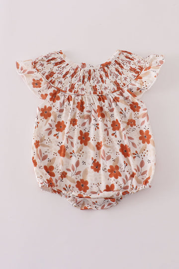 Fall floral print smocked bubble