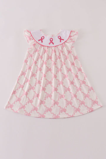 Pink bow tie embroidery ruffle dress