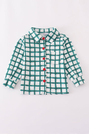Green plaid button down shirt