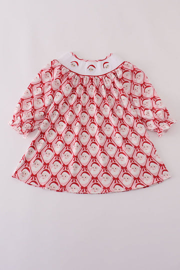 Red santa claus smocked dress