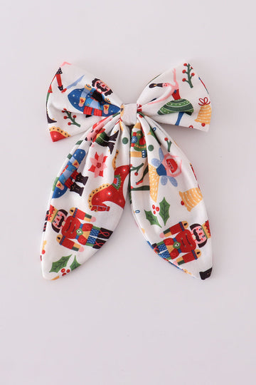 Red nutcracker print sailor hair bow