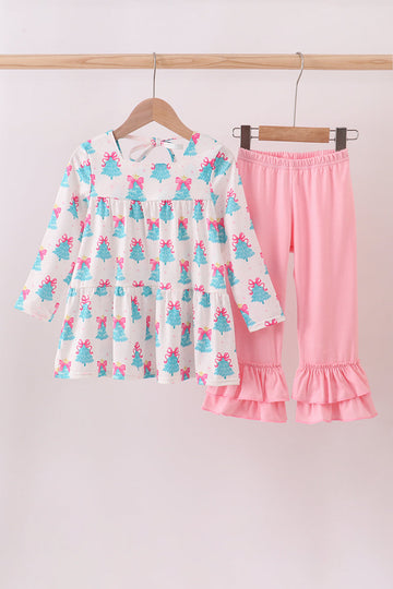 Mint christmas tree ruffle pants set