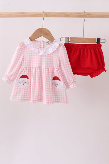 Pink santa claus applique ruffle bloomer set