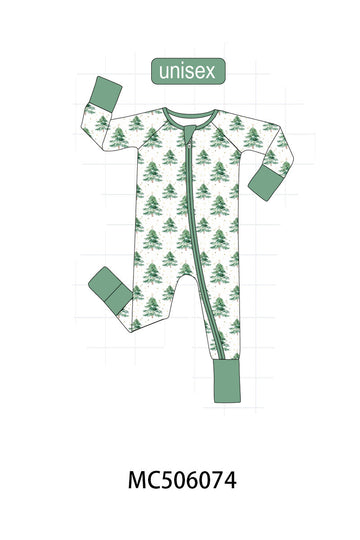 Green christmas tree bamboo zipper romper