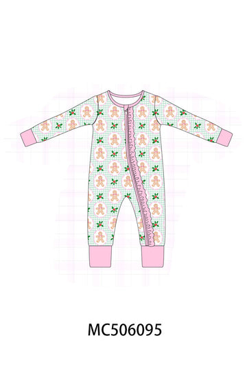 Pink christmas tree bamboo ruffle romper