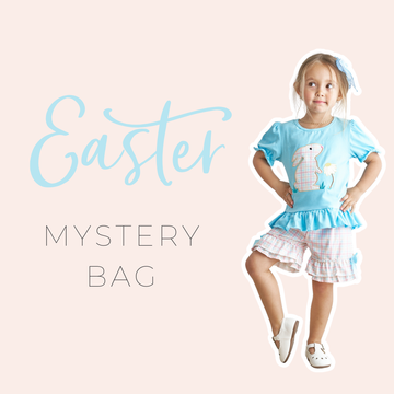 Easter-themed children's clothing bundle with playful patterns and pastel colors.
