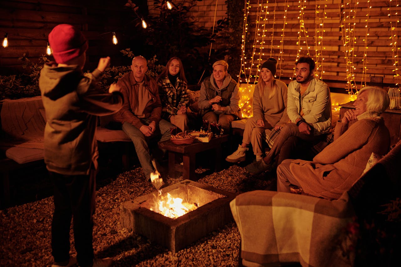 playing charades around a bonfire