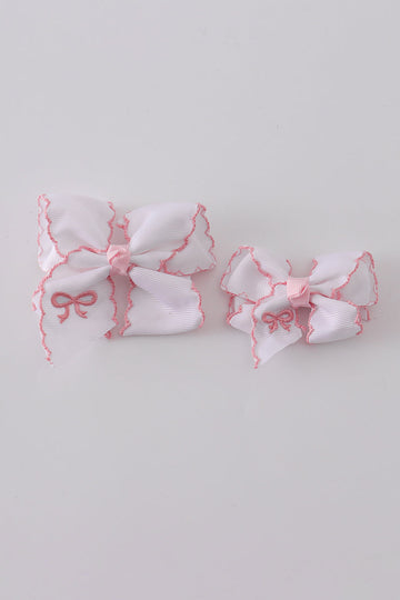 White embroidery hair bow