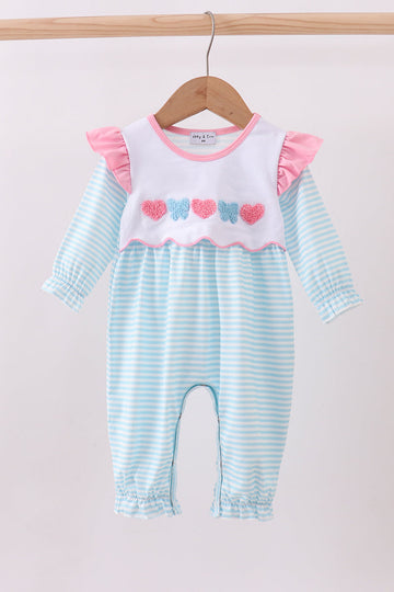 Blue bear embroidery ruffle romper