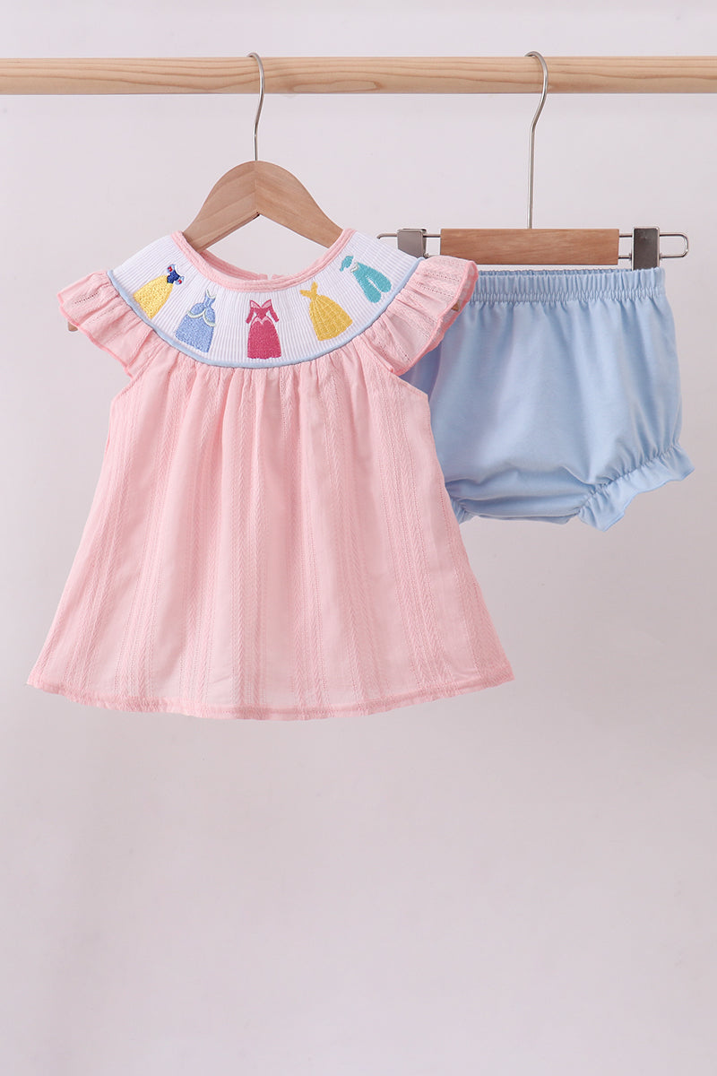 Pink princess smocked bloomer set